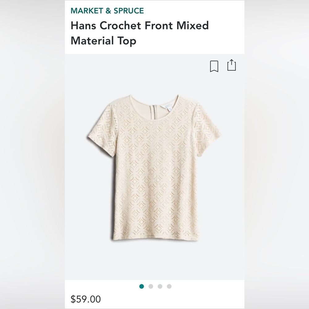 Market & Spruce Cream Crochet Front Mixed Material Top